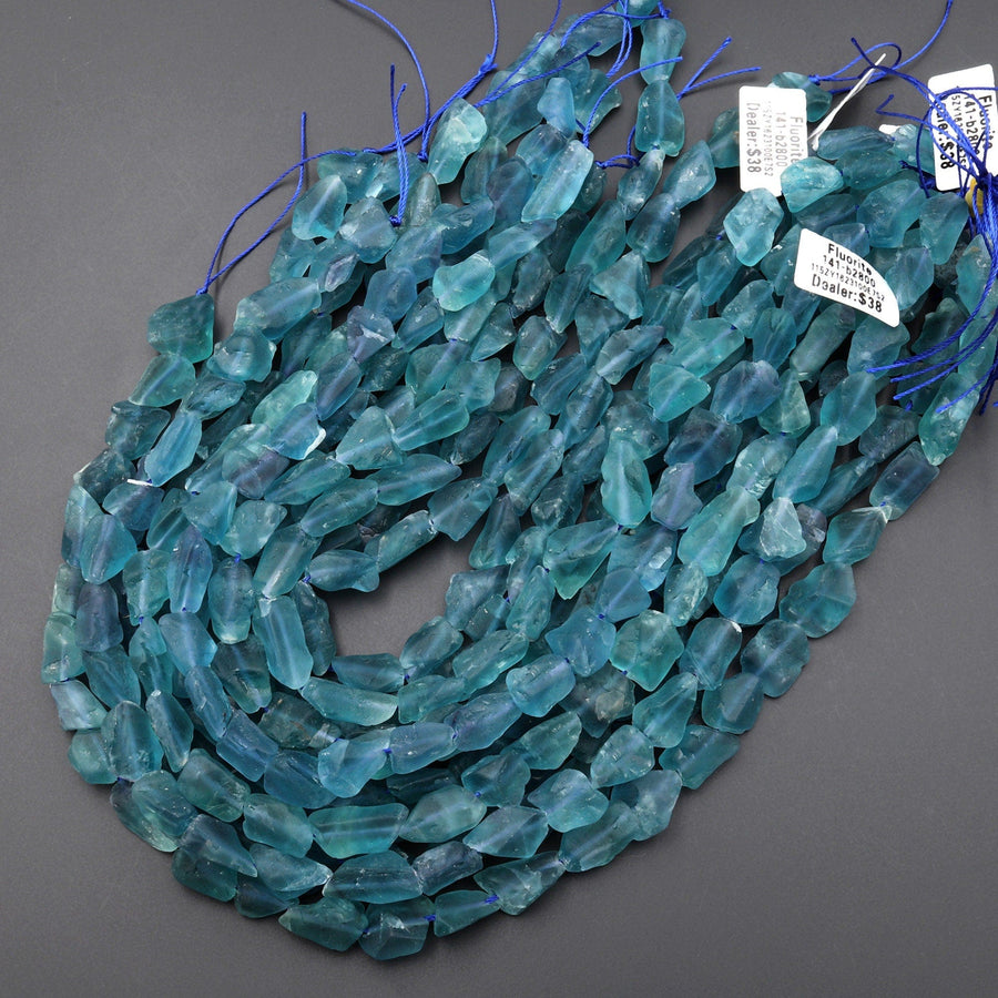 Rare Natural Blue Fluorite Fluorite Matte Freeform Nugget Beads Gemstone 15.5" Strand