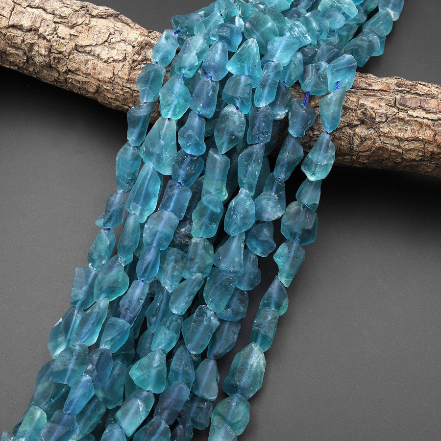 Rare Natural Blue Fluorite Fluorite Matte Freeform Nugget Beads Gemstone 15.5" Strand