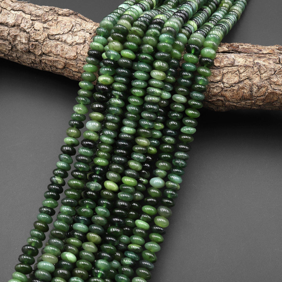 Genuine Natural Green Russian Siberian Jade Smooth 4mm 6mm 8mm 10mm Rondelle Beads 15.5" Strand