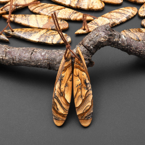 Natural Picture Jasper Desert Jasper Earring Pair Cabochon Cab Drilled Matched Earring Pair Teardrop Stone Bead Pair A4