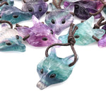 Natural Rainbow Fluorite Gemstone Wolf Head Side Drilled Crystal Pendant Bead A22