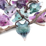 Natural Rainbow Fluorite Gemstone Wolf Head Side Drilled Crystal Pendant Bead A22