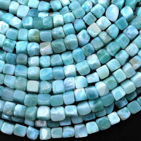 AAA Natural Blue Larimar Beads Freeform Cube Nuggets Real Larimar Gemstone 15.5" Strand