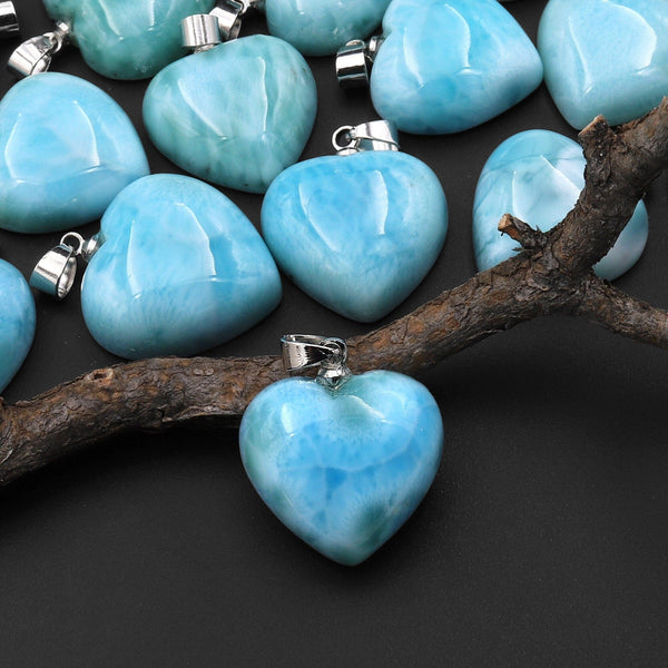 Natural Blue Larimar Heart Pendant Genuine Real Genuine Larimar Gemstone A3