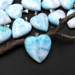 Natural Light Blue Green Larimar Heart Pendant Genuine Real Genuine Larimar Gemstone