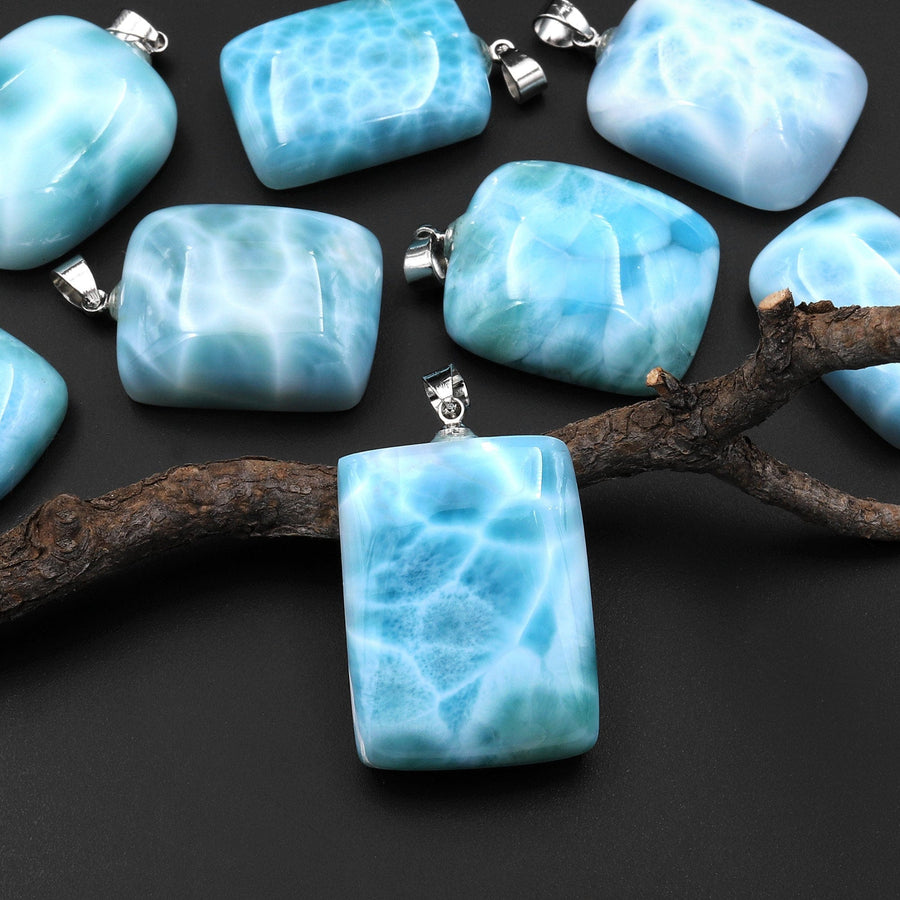 Natural Blue Larimar Rectangle Pendant Genuine Real Genuine Larimar Gemstone