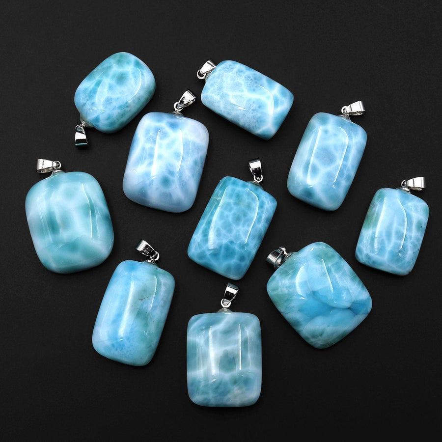 Natural Blue Larimar Rectangle Pendant Genuine Real Genuine Larimar Gemstone