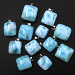 Natural Blue Larimar Square Pendant Genuine Real Genuine Larimar Gemstone