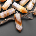 Natural Brazilian Phantom Quartz Point Pendant Natural Golden Brown Crystal Focal Bead