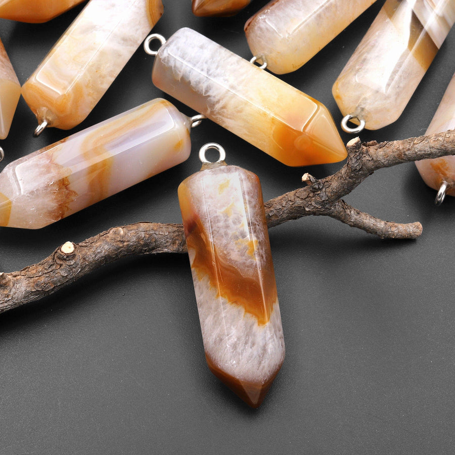 Natural Brazilian Phantom Quartz Point Pendant Natural Golden Brown Crystal Focal Bead