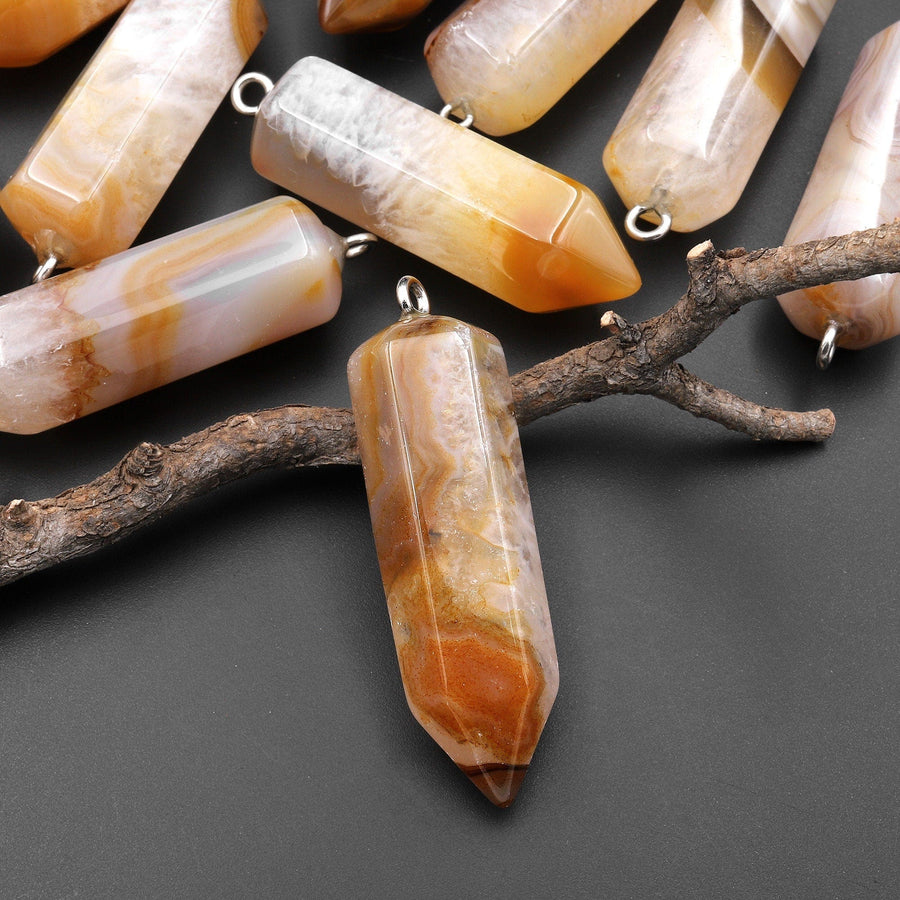 Natural Brazilian Phantom Quartz Point Pendant Natural Golden Brown Crystal Focal Bead