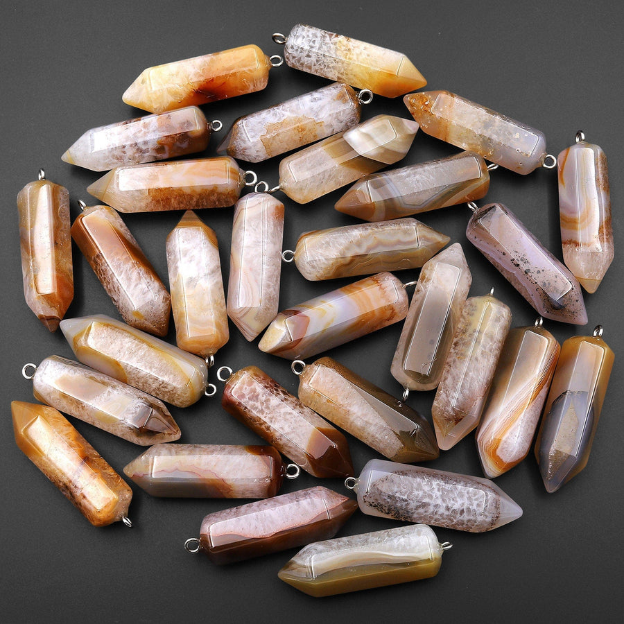 Natural Brazilian Phantom Quartz Point Pendant Natural Golden Brown Crystal Focal Bead