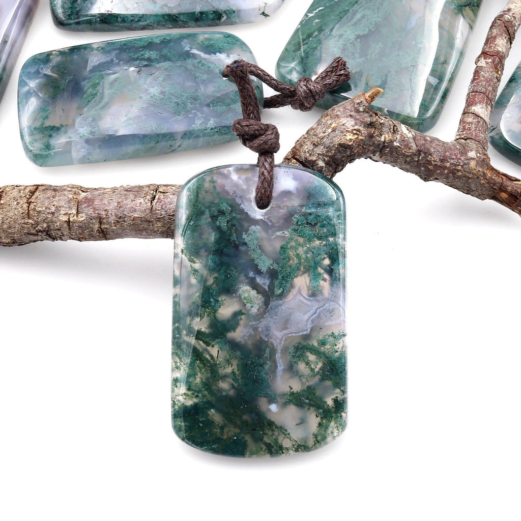 Large Natural Green Moss Agate Trepezoid Pendant Gemstone Focal Bead A22