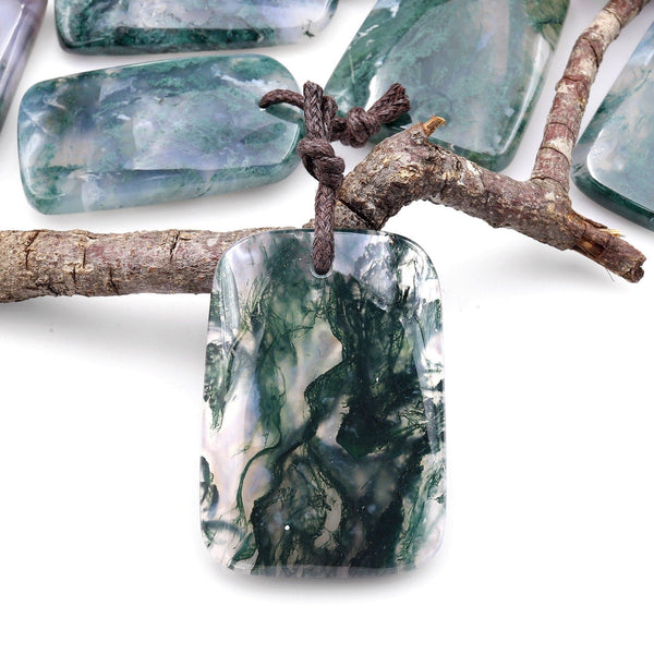 Large Natural Green Moss Agate Trepezoid Pendant Gemstone Focal Bead A66