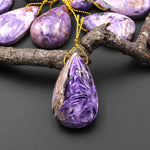 Natural Purple Charorite Pendant Side Drilled Teardrop Genuine Russian Gemstone