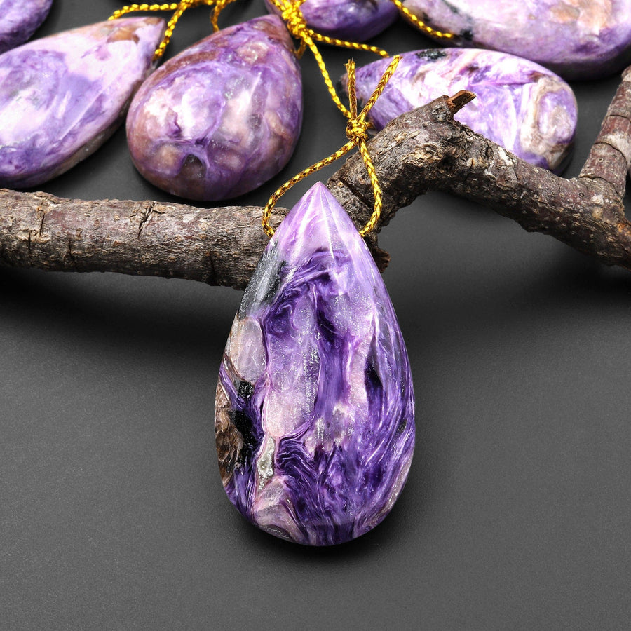 Natural Purple Charorite Pendant Side Drilled Teardrop Genuine Russian Gemstone A1