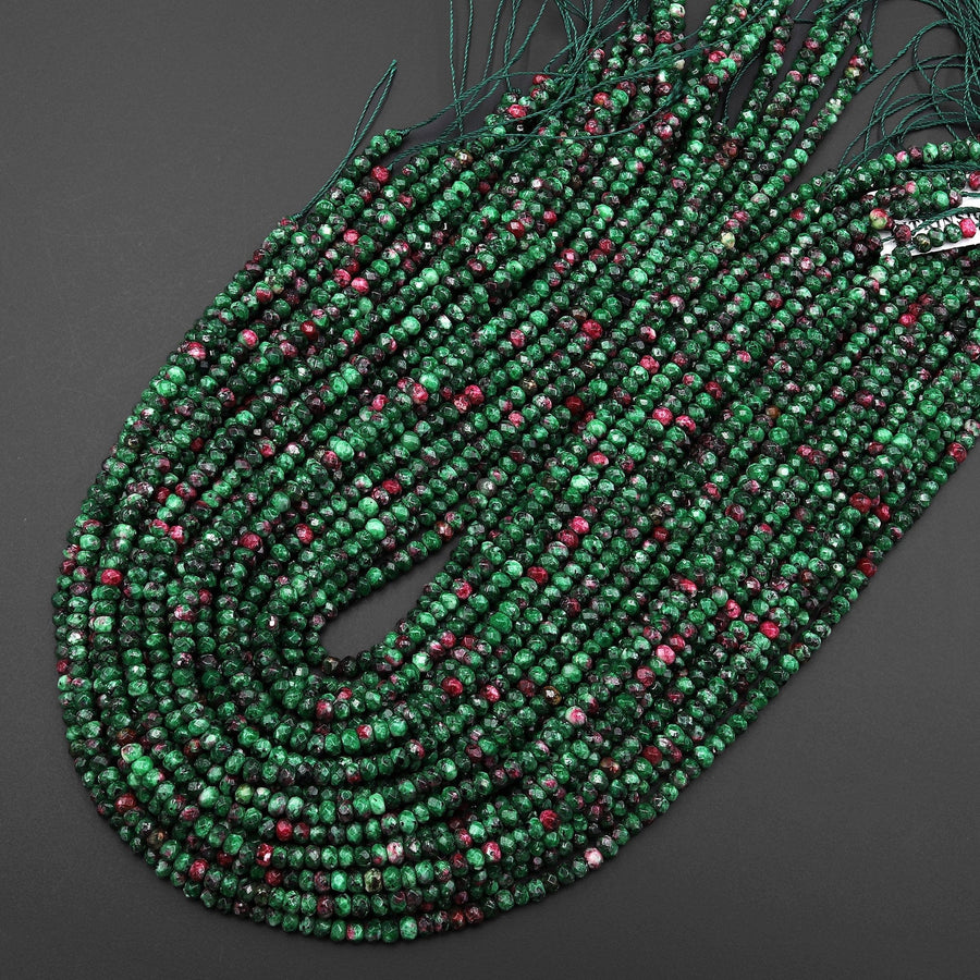 Faceted "Ruby Zoisite" Jade 4mm Rondelle Beads 15" Strand