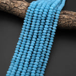 Matte Blue Aqua Stone "Aquamarine" Smooth Rondelle Beads 6mm 8mm 10mm 15.5" Strand