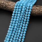 Matte Blue Aqua Stone "Aquamarine" Smooth Round Beads 4mm 6mm 8mm 10mm 12mm 15.5" Strand