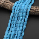 Matte Blue Aqua Stone "Aquamarine" Smooth Rectangle Beads 15.5" Strand