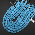 Matte Blue Aqua Stone "Aquamarine" Smooth Oval Beads 15.5" Strand