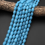 Matte Blue Aqua Stone "Aquamarine" Smooth Drum Barrel Beads 15.5" Strand