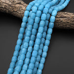 Matte Blue Aqua Stone "Aquamarine" Smooth Barrel Tube Beads 15.5" Strand