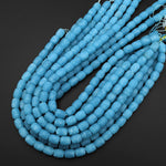 Matte Blue Aqua Stone "Aquamarine" Smooth Barrel Tube Beads 15.5" Strand