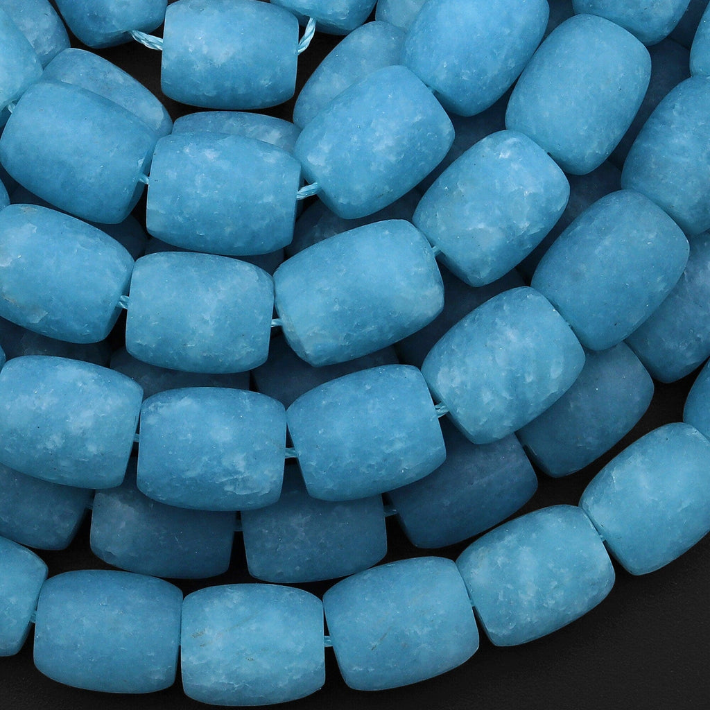 Matte Blue Aqua Stone "Aquamarine" Smooth Barrel Tube Beads 15.5" Strand