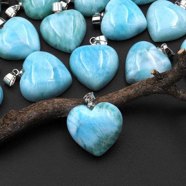 Natural Blue Larimar Heart Pendant Genuine Real Genuine Larimar Gemstone A2