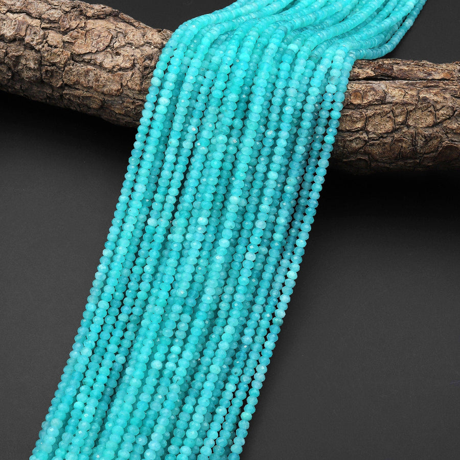 Natural Peruvian Blue Amazonite 3mm Faceted Rondelle Beads Gemstone 15.5" Strand