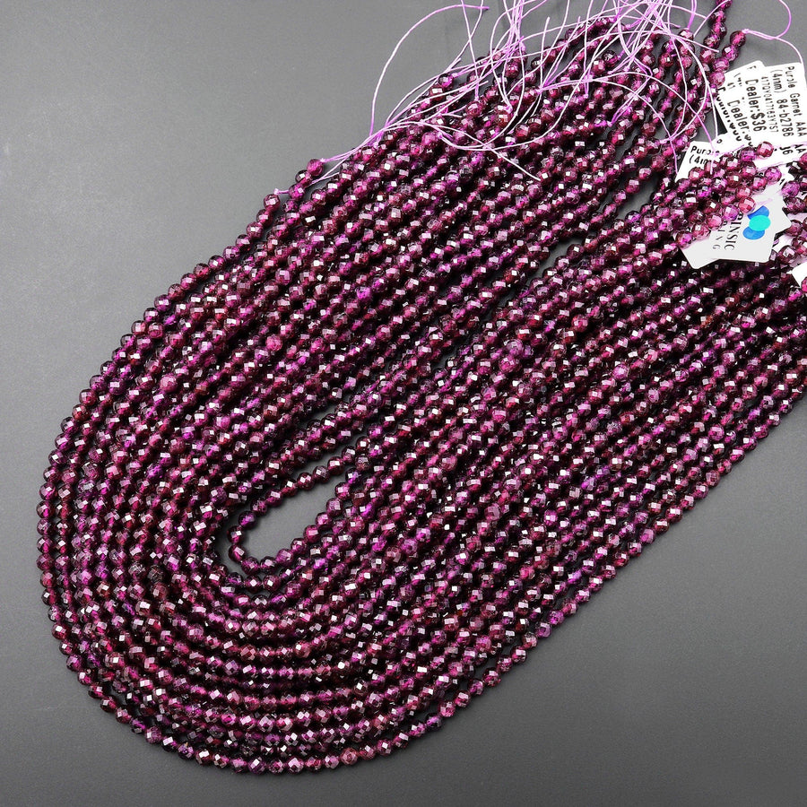 AAA Faceted Natural Mozambique Purple Garnet 4mm Round Gemstone Beads 15.5" Strand