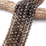 AAA Gem Grade Genuine Natural Smoky Quartz Beads Faceted 8mm 10mm Round Double Hearted Star Cut Gemstone 15.5" Strand