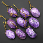 Natural Purple Charorite Pendant Side Drilled Oval Genuine Russian Gemstone