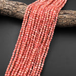 AAA Natural Rhodochrosite Faceted 4mm Cube Square Dice Beads Extra Translucent Gemstone 15.5" Strand