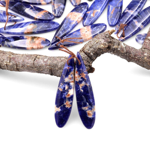 Natural African Orange Sodalite Long Slender Teardrop Earring Pair Matched Gemstone Beads A2