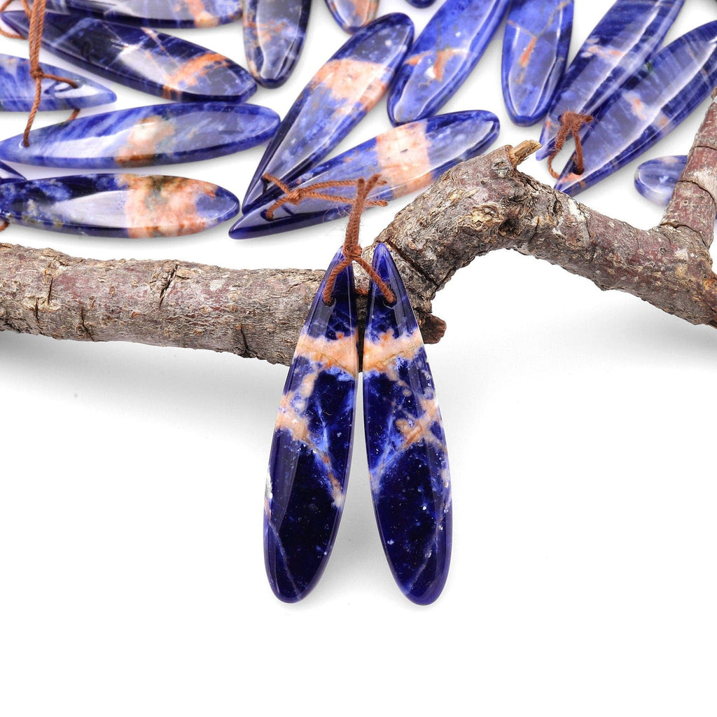 Natural African Orange Sodalite Long Slender Teardrop Earring Pair Matched Gemstone Beads A3