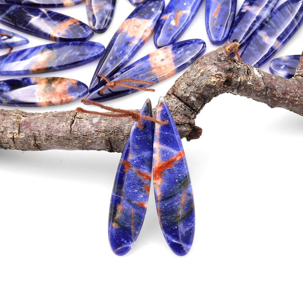 Natural African Orange Sodalite Long Slender Teardrop Earring Pair Matched Gemstone Beads A9