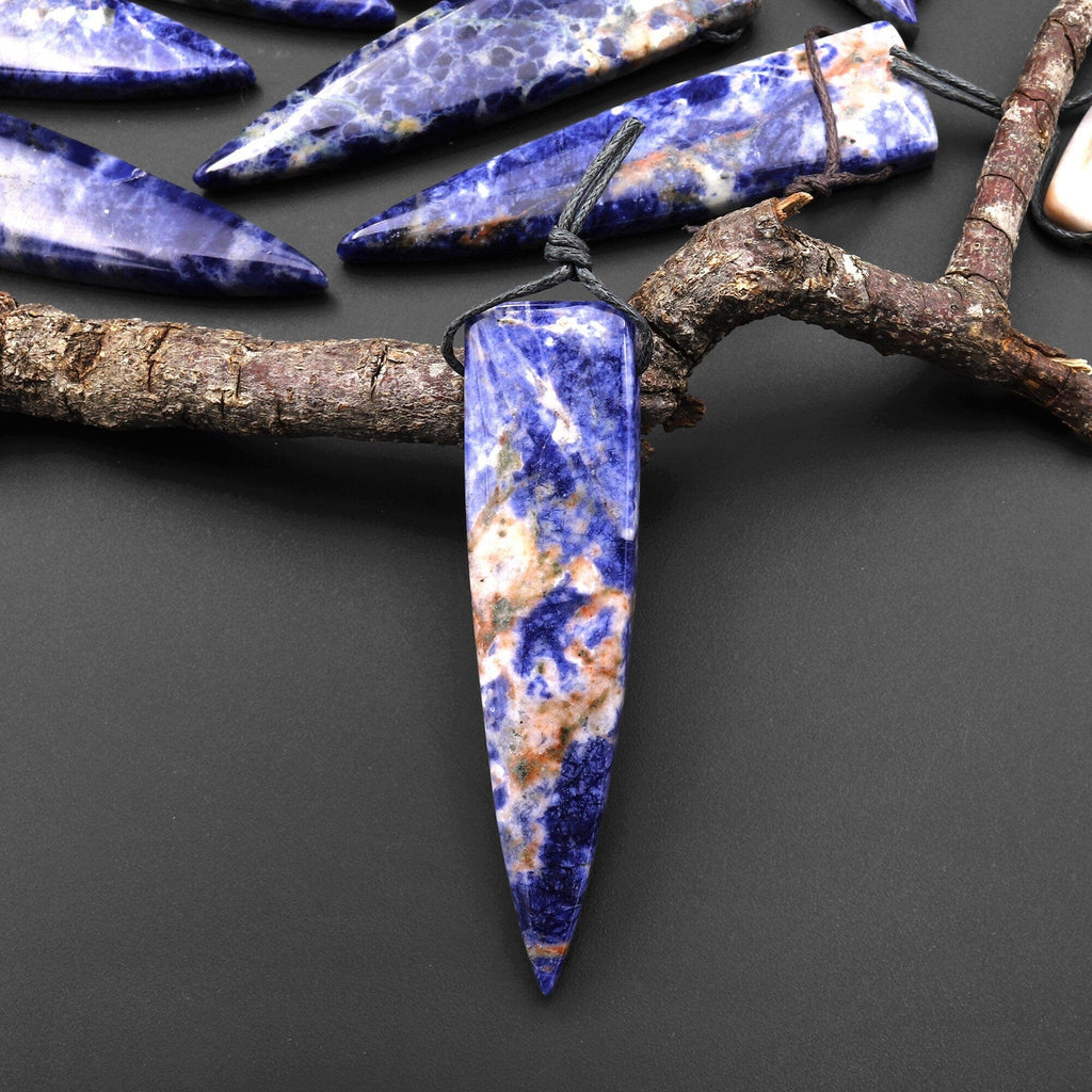 Natural Blue Sodalite Pendant Side Drilled Long Triangle Dagger Gemstone A1