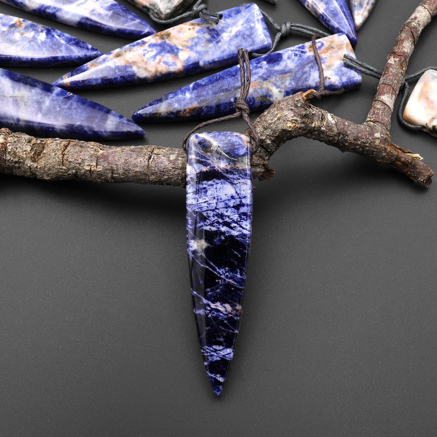 Natural Blue Sodalite Pendant Side Drilled Long Triangle Dagger Gemstone A5