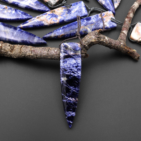 Natural Blue Sodalite Pendant Side Drilled Long Triangle Dagger Gemstone A5