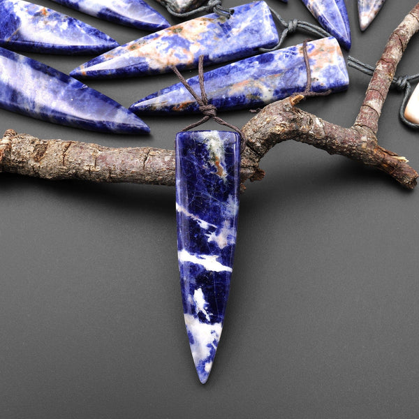Natural Blue Sodalite Pendant Side Drilled Long Triangle Dagger Gemstone A6