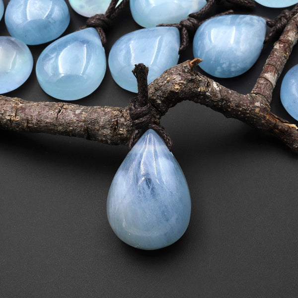 Translucent Natural Blue Aquamarine Teardrop Side Drilled Pendant Gemstone A2