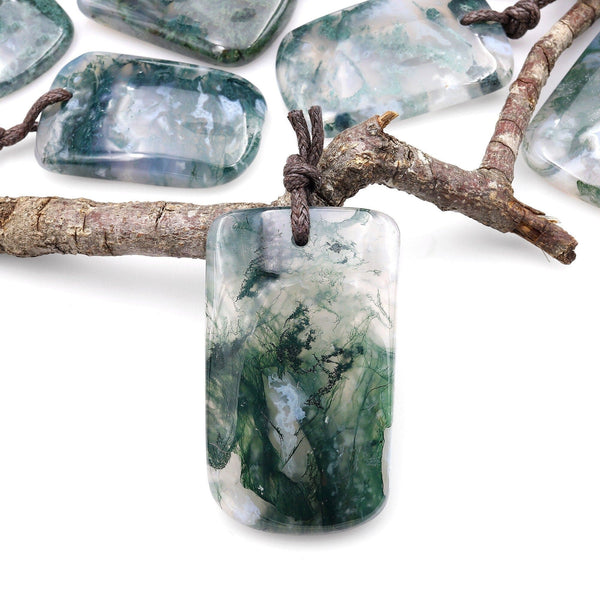 Large Natural Green Moss Agate Curved Rectangle Pendant Gemstone Focal Bead A4