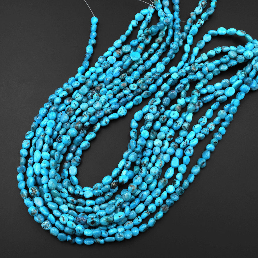 Genuine Natural Arizona Blue Turquoise Freeform Pebble Beads 6mm 8mm Nuggets 15.5" Strand