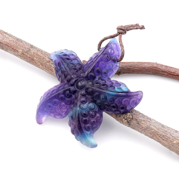 Hand Carved Natural Fluorite Starfish Gemstone Pendant A1