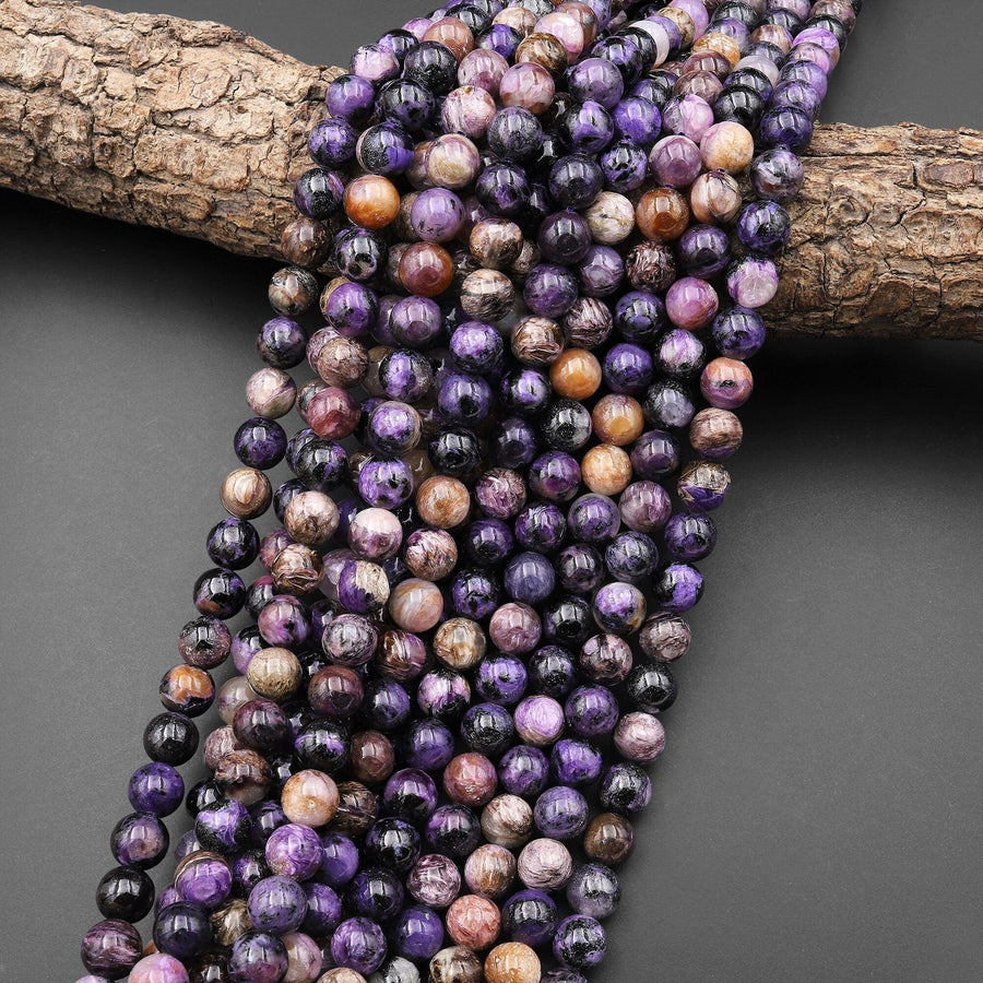 Genuine Natural Russian Charoite 6mm 8mm 10mm Smooth Round Beads 15.5" Strand