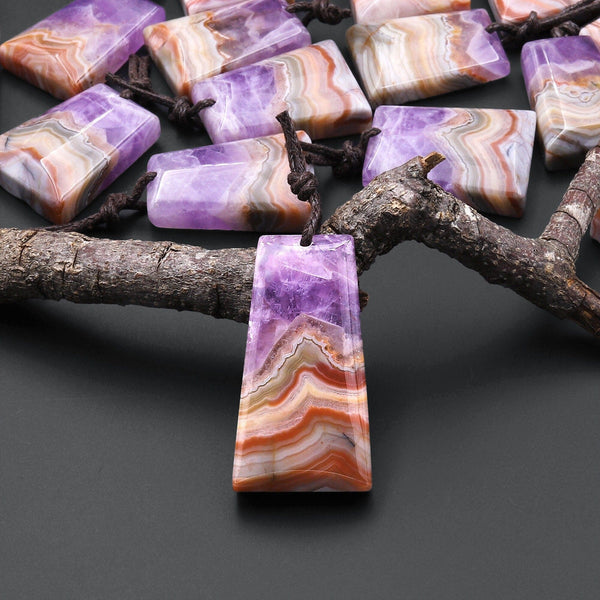 Rare Natural Rainbow Amethyst Trapezoid Gemstone Pendant A3