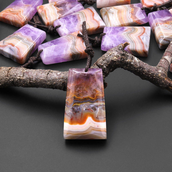 Rare Natural Rainbow Amethyst Trapezoid Gemstone Pendant A6
