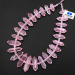 AAA Natural Pink Rose Quartz Faceted Double Terminated Points Center Drilled Focal Pendant Beads 15" Strand